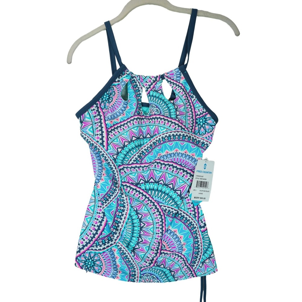 NWT Free Country Multi Slate Tankini Swim Top Size Small (4/6) MSRP $90‎